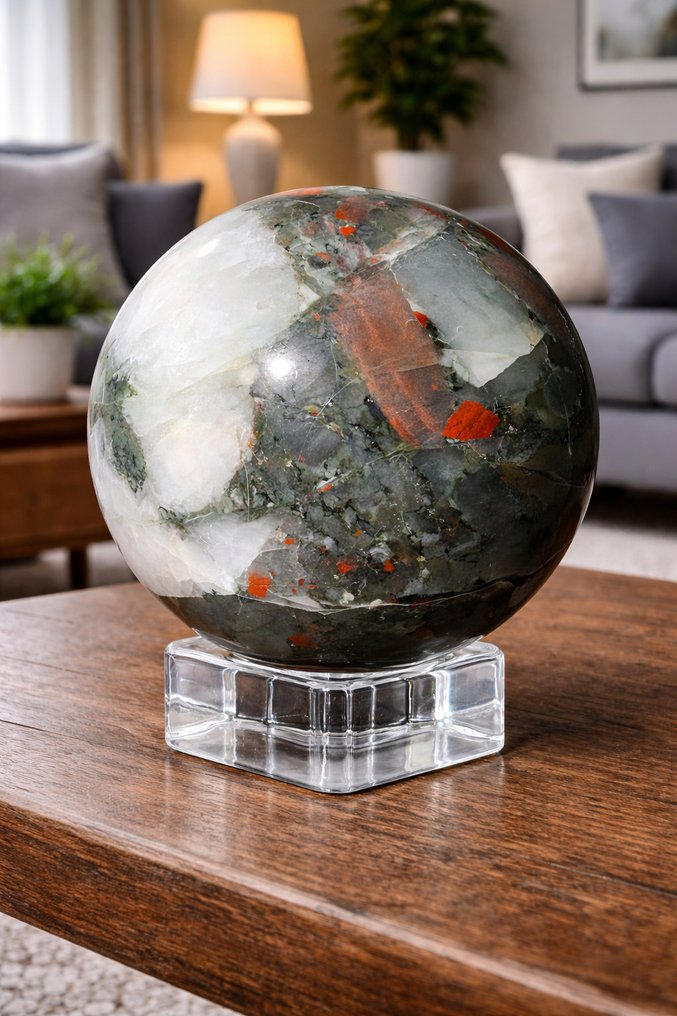 Sfera di giada heliotropo dal Sud Africa | Dragon Blood Stone | Ø 81mm- 750 g - (1) #2.1