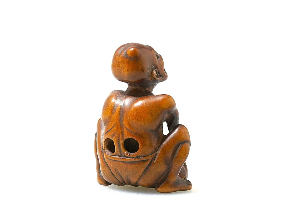 Netsuke dat een steenheffer voorstelt. - Hout - Japan - Edo Periode (1600-1868) #1.0