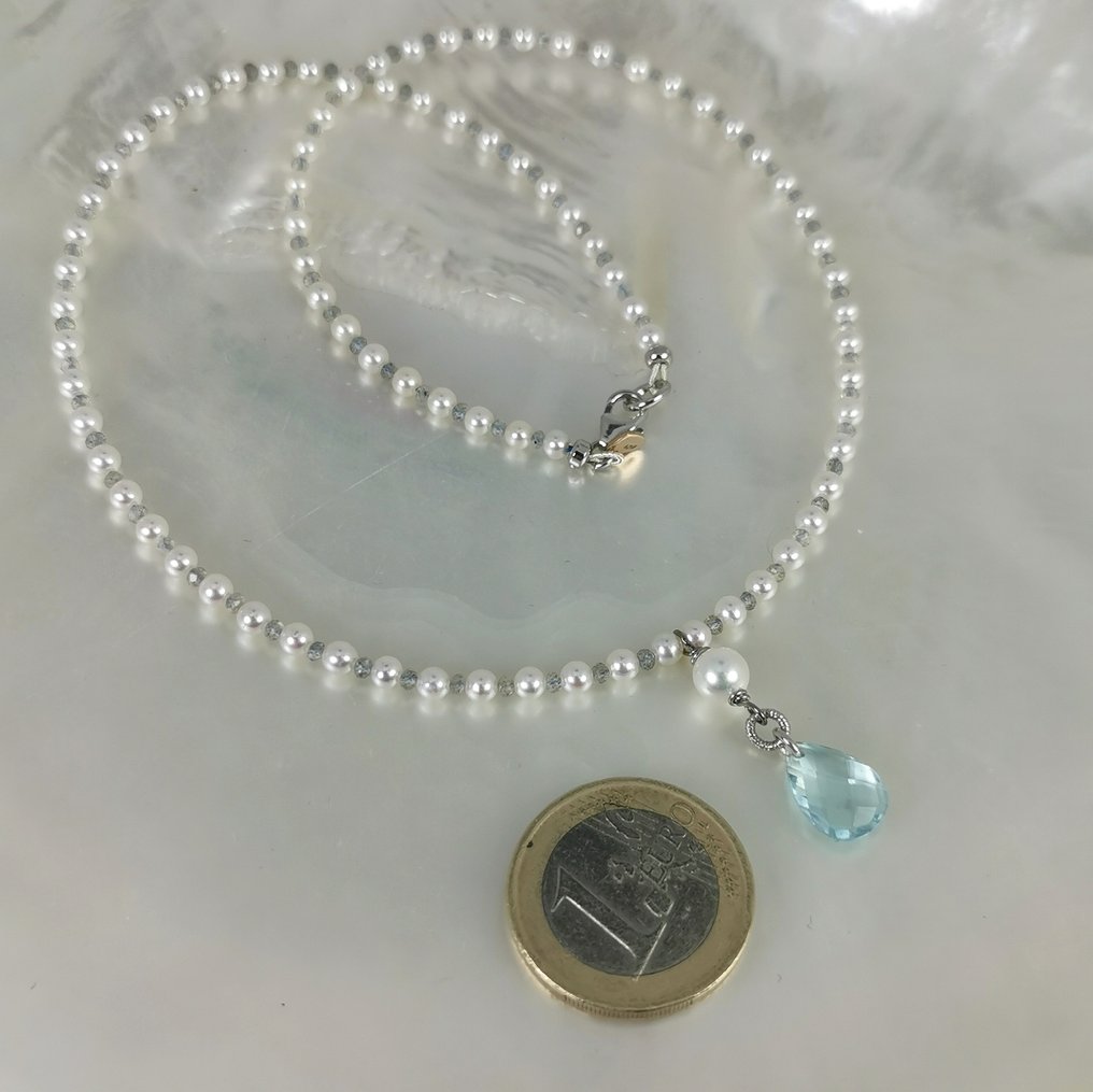 没有保留价 - 项链 银 珍珠 - 黄宝石 - Akoya RD Ø 3 至 6 毫米 #3.2