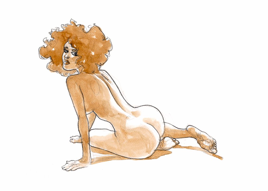 Sergio Bleda Giclée - Nude with Curly Hair – Hand Signed #1.0