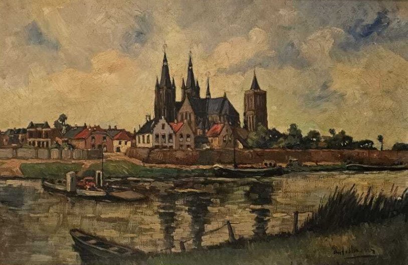 荷兰学校 (XIX) - Stadsgezicht aan het Rivier #1.0