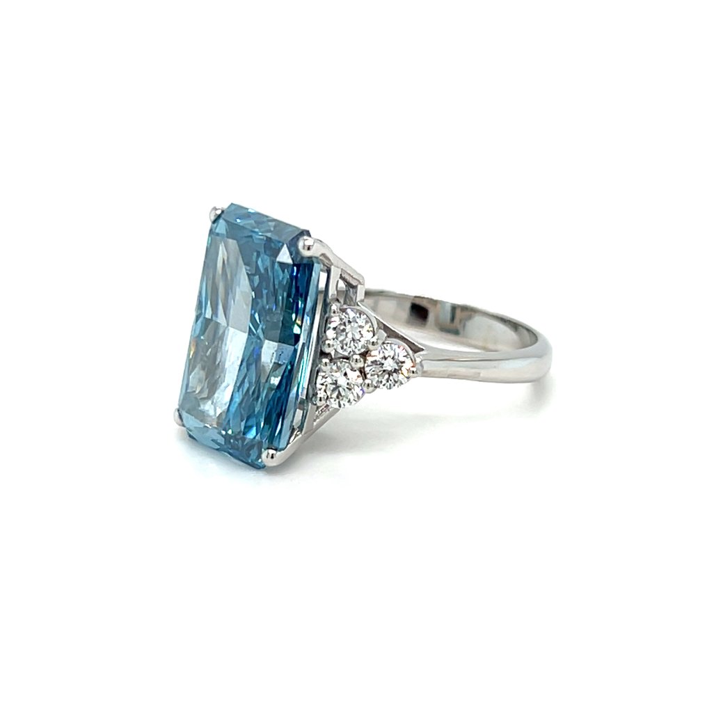 戒指 - 14K包金 白金 -  10.56ct. tw. 蓝色 钻石 (彩色实验室培育钻石) - 钻石 #4.3