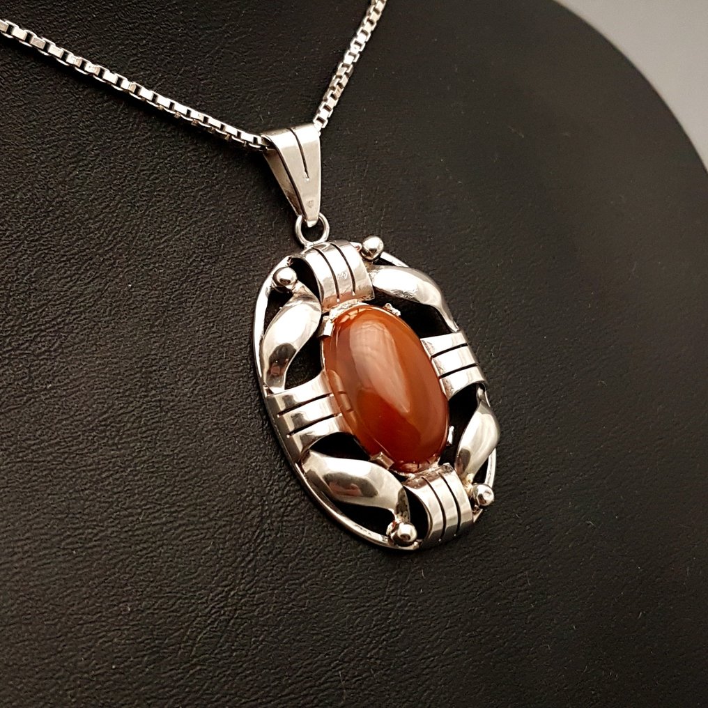 Prata, Art Deco, Agaat - Colar com pingente #1.0