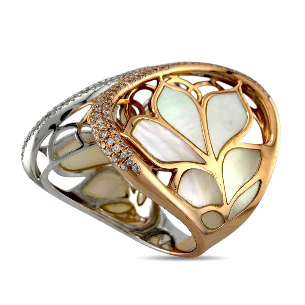 戒指 - 18 克拉 玫瑰金, 独家18K玫瑰金与白金钻石和珍珠母贝戒指，重0.63克拉 -  0.63ct. tw. 鉆石 (天然)  #1.0