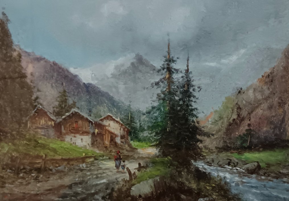 Francesco Paolo Mancini (1900-?) - Paesaggio montano con figure #1.0