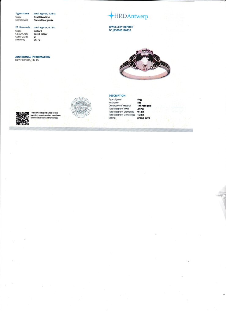Δαχτυλίδι - 14 καράτια Ροζ χρυσό -  1.47ct. tw. Μοργκανίτης - Διαμάντι #2.1