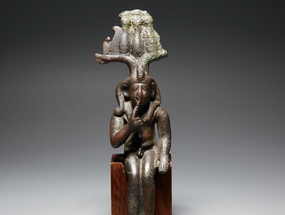 Αρχαία Αιγυπτιακή Μπρούντζος Εικόνα θεού Harpocrates. Ύστερη Περίοδος, 664 - 332 π.Χ. Ύψος 15,6 εκ. #1.0