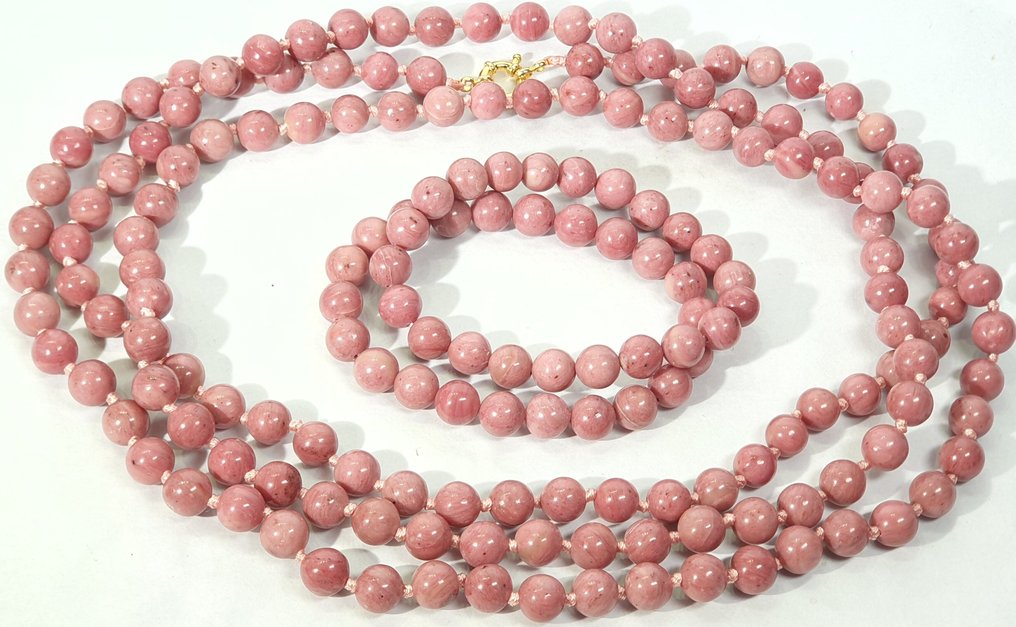 天然罗多尼塔 - 非常罕见 - 爱之能量 - 925纯银 - 2条手链和长项链 - 项链 #1.0