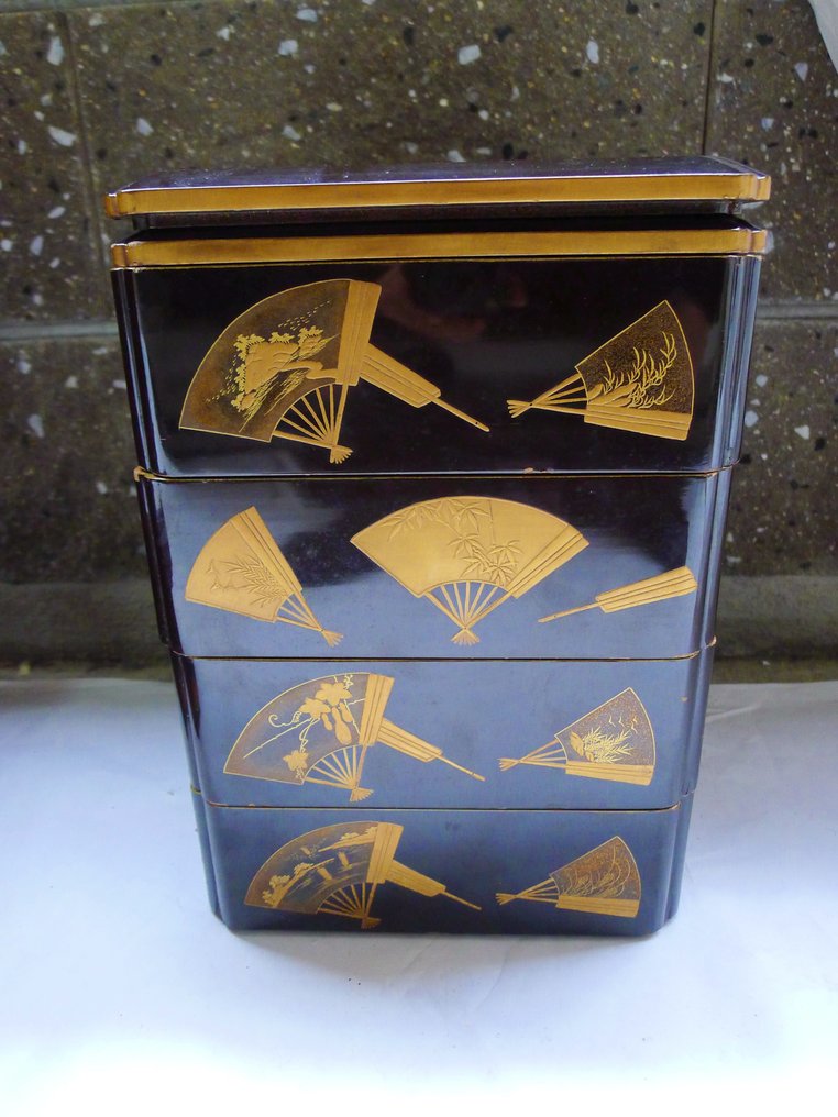 handfan decorated Jubako box set with wooden box - 盒子 - Jubako盒子套装,配木盒 #1.0