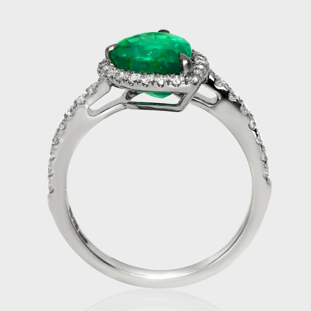 沒有保留價 - 戒指 - 14 克拉 IGI 1.94 克拉赞比亚轻微油润浓郁绿色, 白金 -  2.39ct. tw. 祖母綠 - 鉆石 #4.3