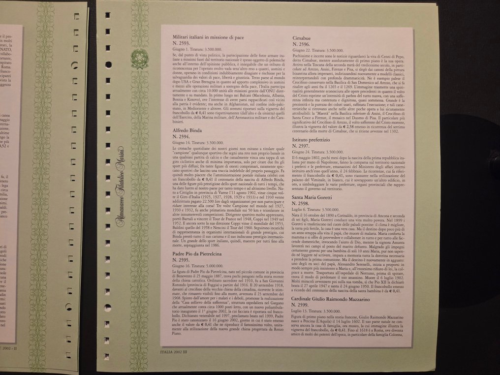 Italie 2002/2002 - Année complète de timbres de 2002. Parfaits. - Vari #2.1