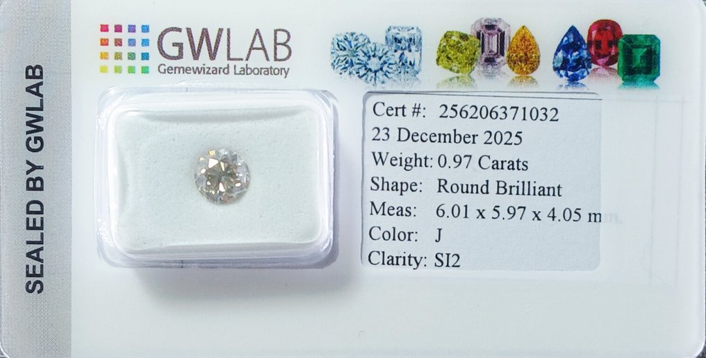 没有保留价 - 1 pcs 钻石  (天然)  - 0.97 ct - 圆形 - J - SI2 微内含二级 - Gemewizard宝石实验室（GWLab） #1.0