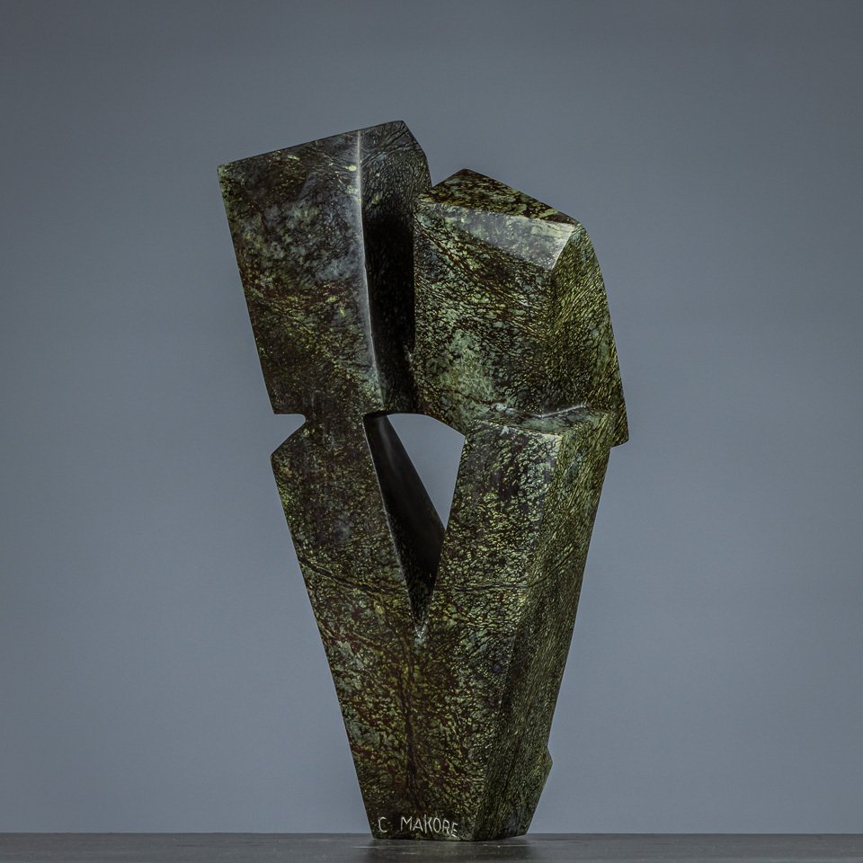 C.Makare - Statuetta - Geometric faces -  Kissing - Leopard Rockstone #3.2