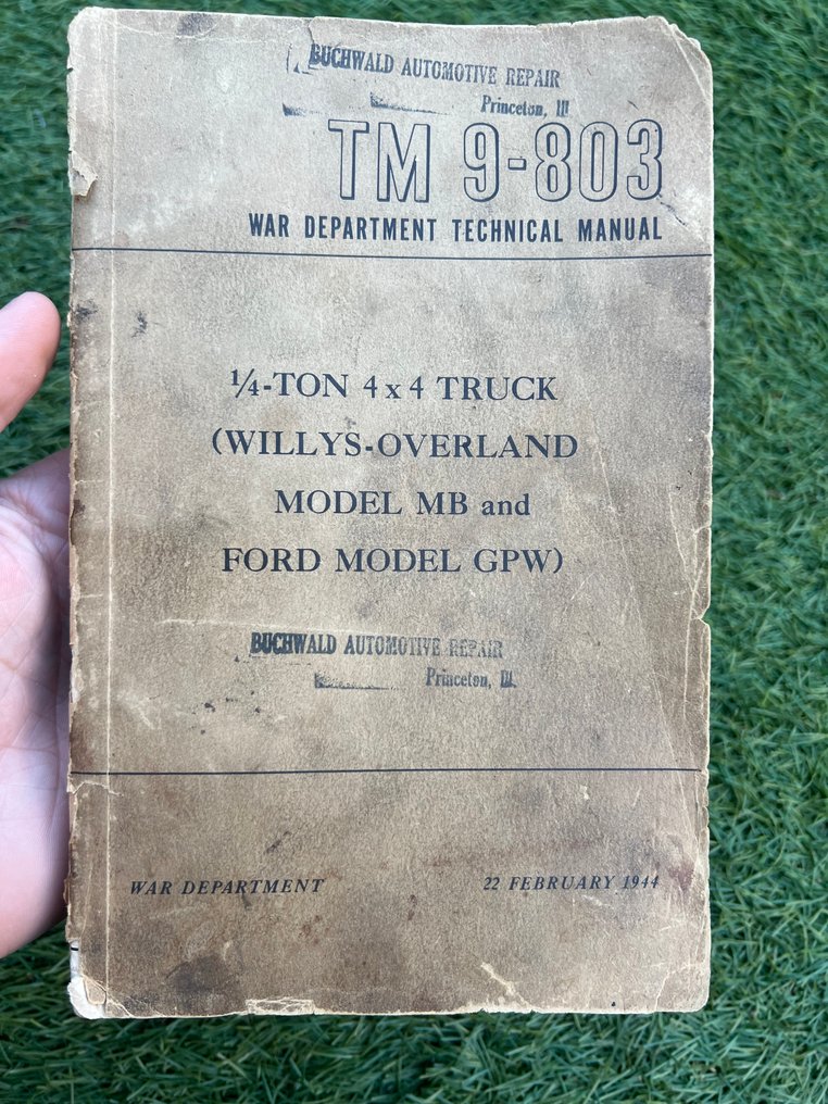 US Army Willys Jeep Mechanic Handbook - For Model MB / Ford Model GPW - TM9-803 - 1944 #1.0