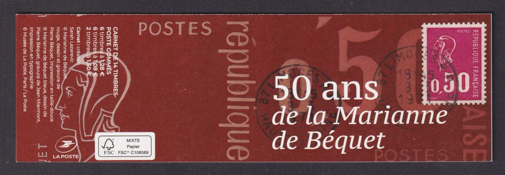 法国 2021 - 邮票簿，2页，来自秋季展览，“Bequet的Marianne50周年”，全新**。 - Yvert #1.0