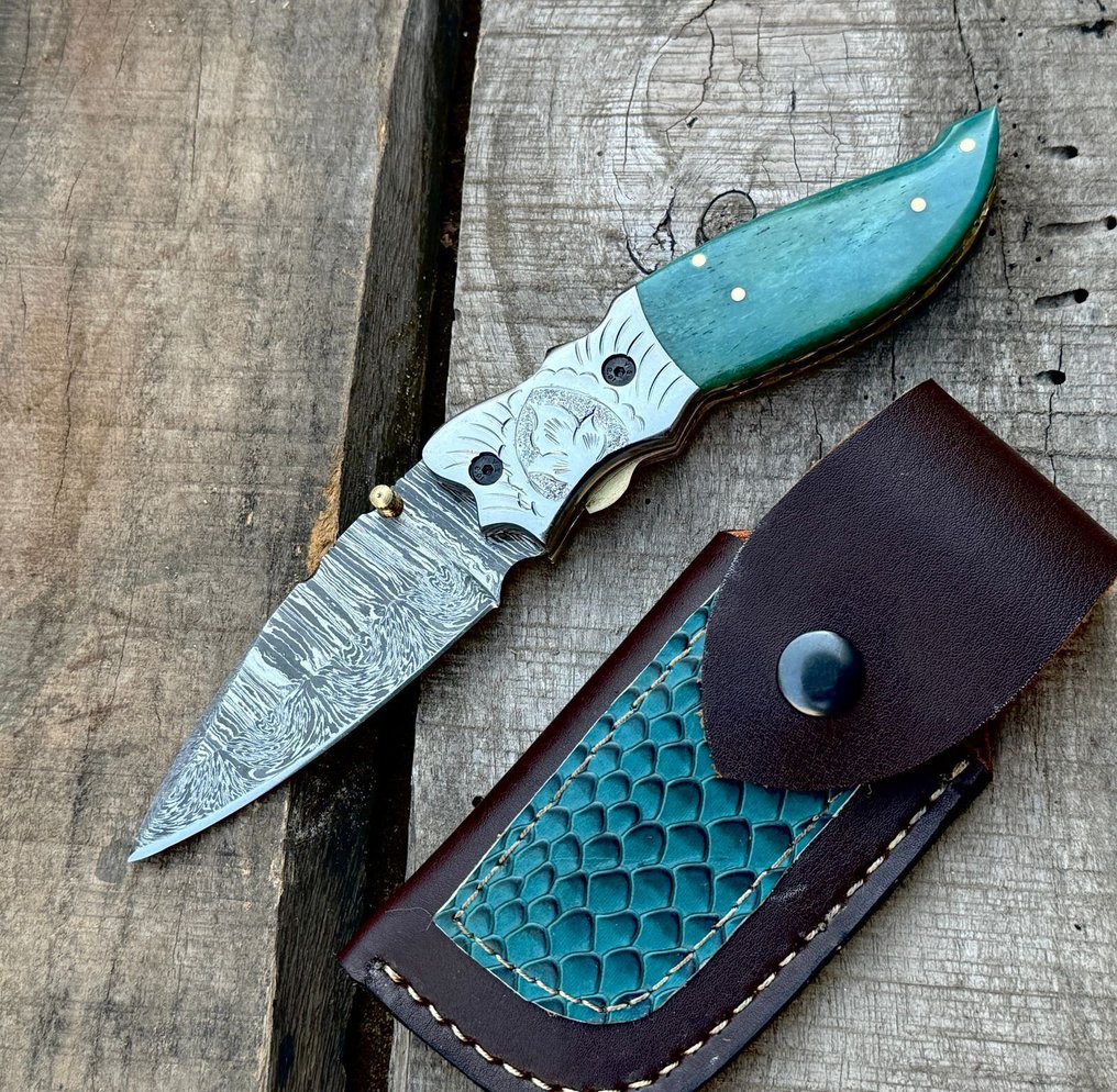 厨刀 -  厨房刀具 - 折叠刀 - 内锁 - 天然骆驼骨雕刻 - 皮革 - 亚洲 - 木头 - 亚洲 #1.0