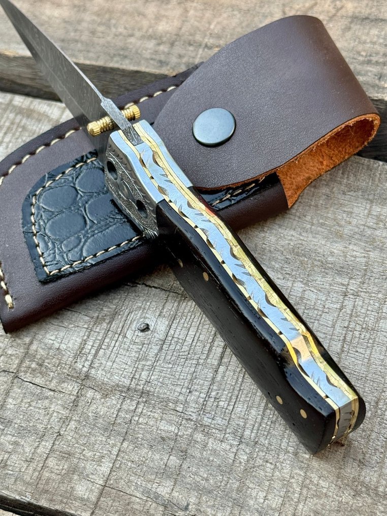 Küchenmesser -  Küchenmesser - Klappmesser - Liner Lock - Wenge-Holz mit Gravur - Leder - ASIEN - Holz - Asien #2.1