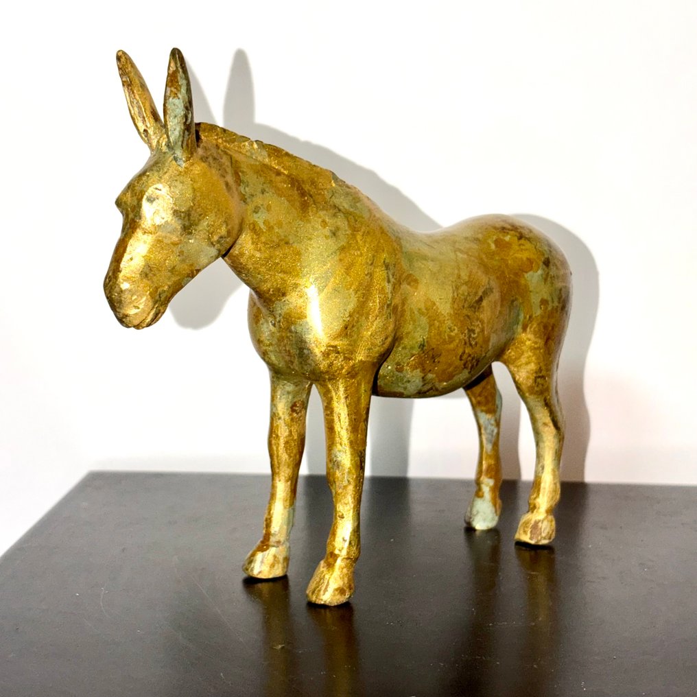 Abdoulaye Derme - Veistos, Âne stylisé en bronze à patine doré - 16 cm - Pronssattu #2.1