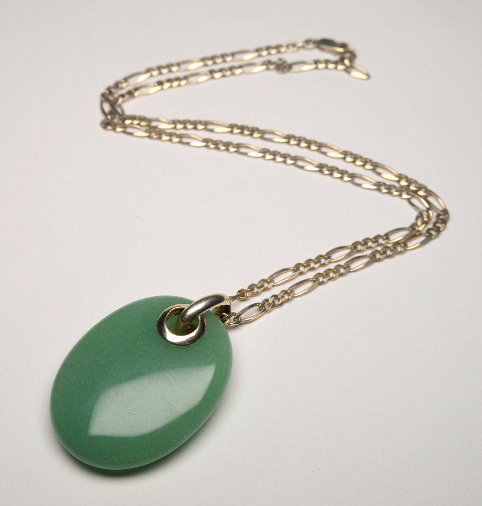 Argento 925 - 36,2g - Collana - Aventurina verde - Figaro #2.1