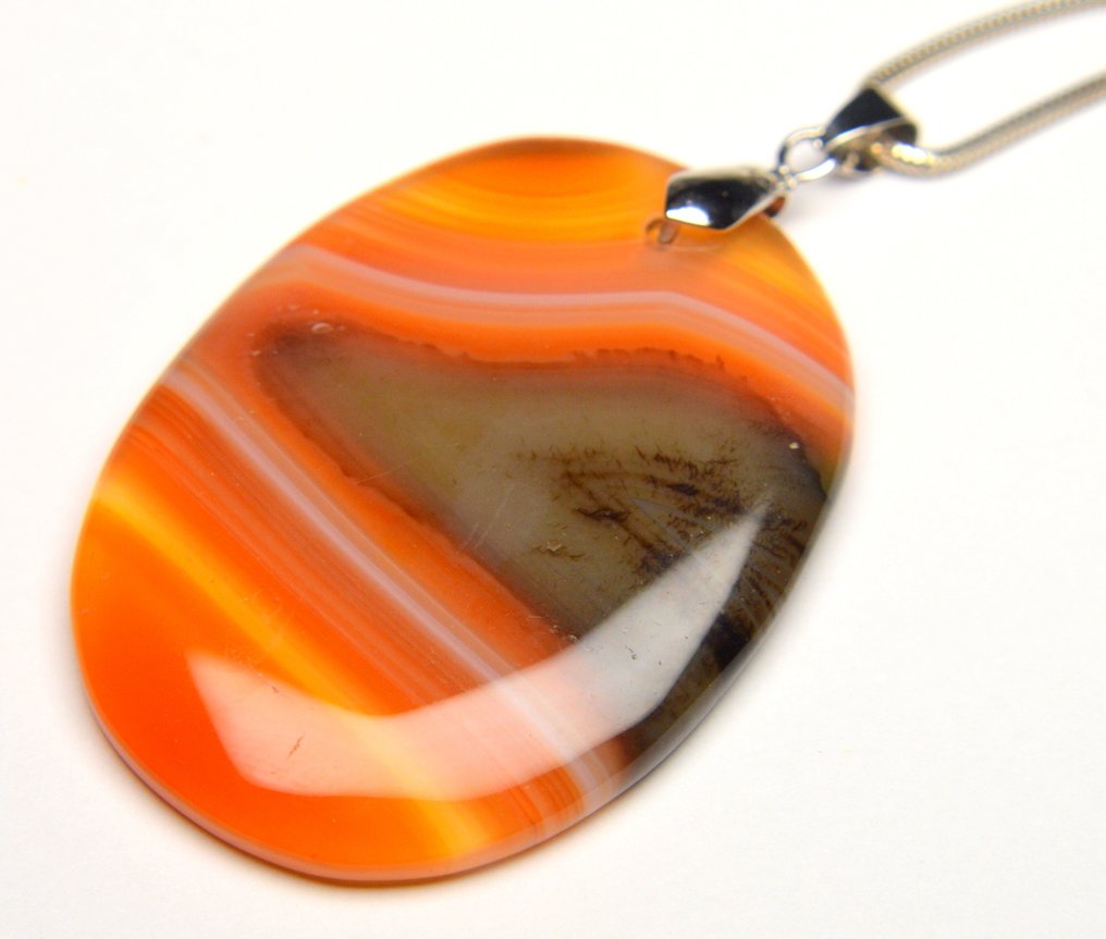 925 Silber - Halskette - Orange Agate #2.1