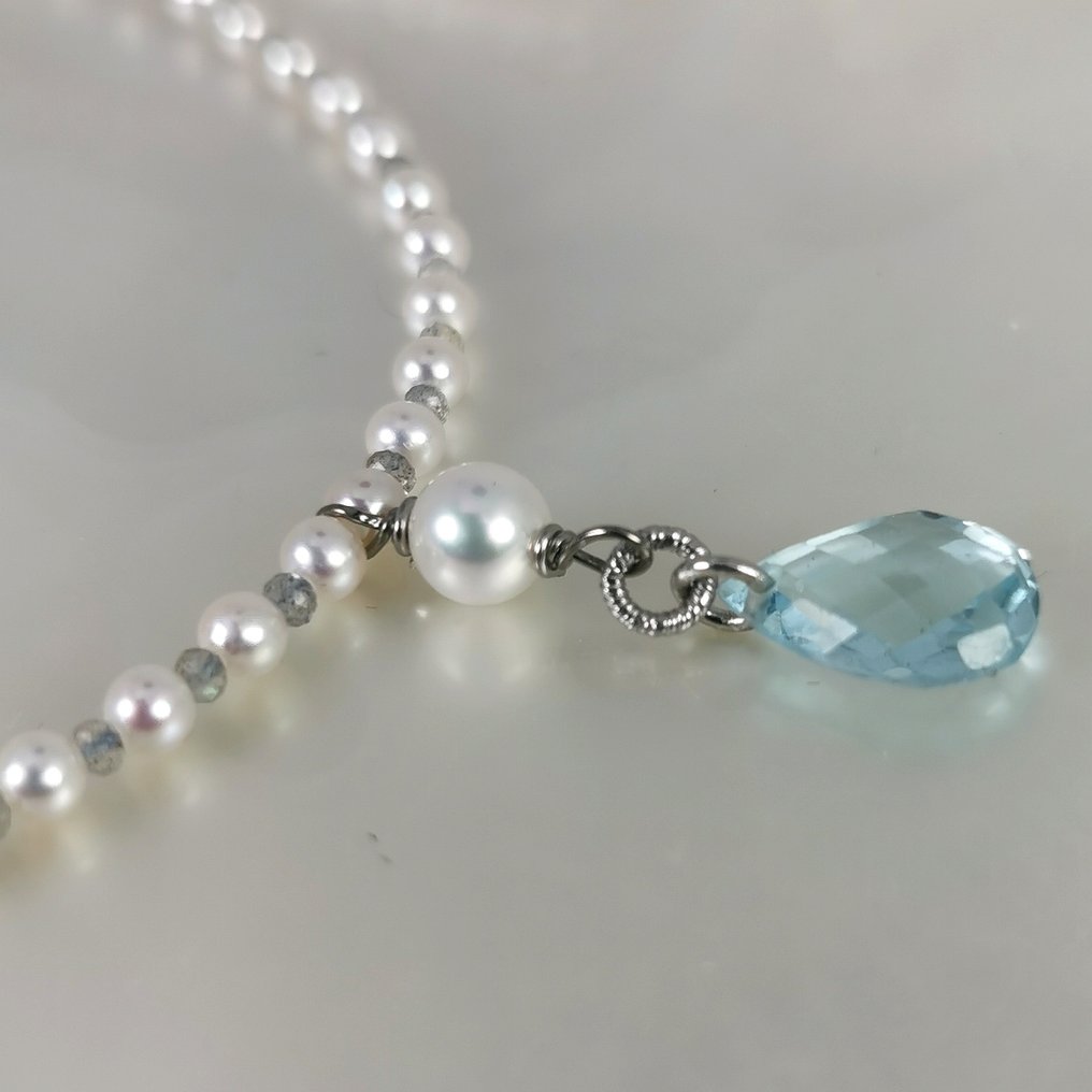 没有保留价 - 项链 银 珍珠 - 黄宝石 - Akoya RD Ø 3 至 6 毫米 #4.3