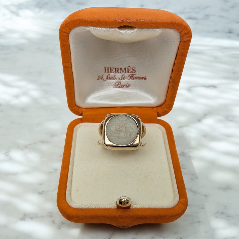 Hermès - Μέταλλο σε χρώμα χρυσού, γλυπτό διαφανές πέτρωμα. - Δαχτυλίδι #1.0