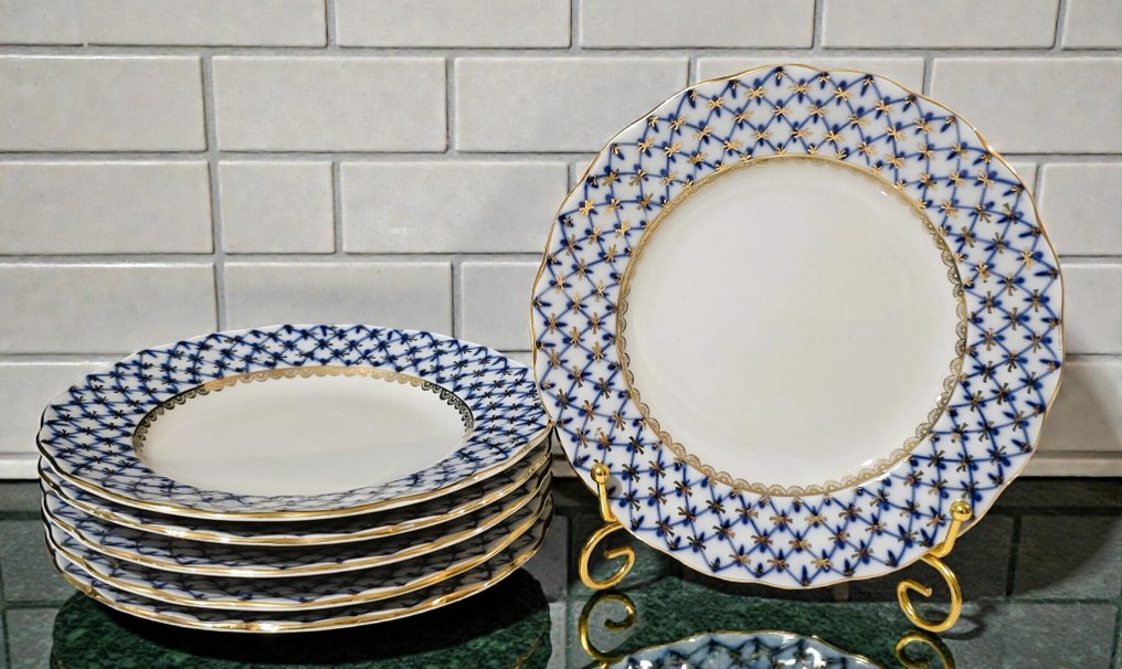Lomonosov Imperial Porcelain Factory - Πιάτο σάντουιτς (6) - Πορσελάνη - Δίκτυο Κοβάλτιου #1.0