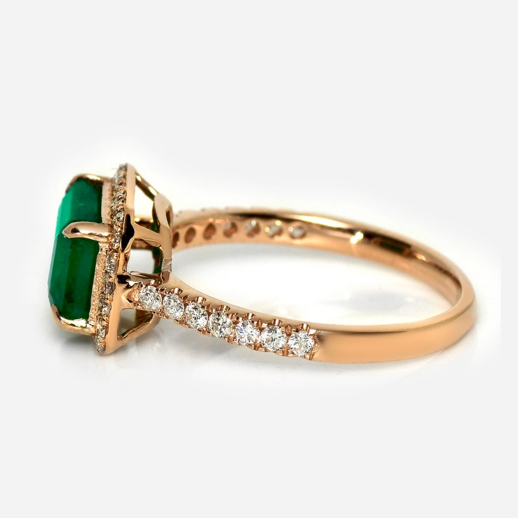 χωρίς τιμή ασφαλείας - Δαχτυλίδι - 14 καράτια Ροζ χρυσό, HRD 2.05 ct Έντονο Πράσινο -  2.45ct. tw. Σμαράγδι - Διαμάντι #3.2