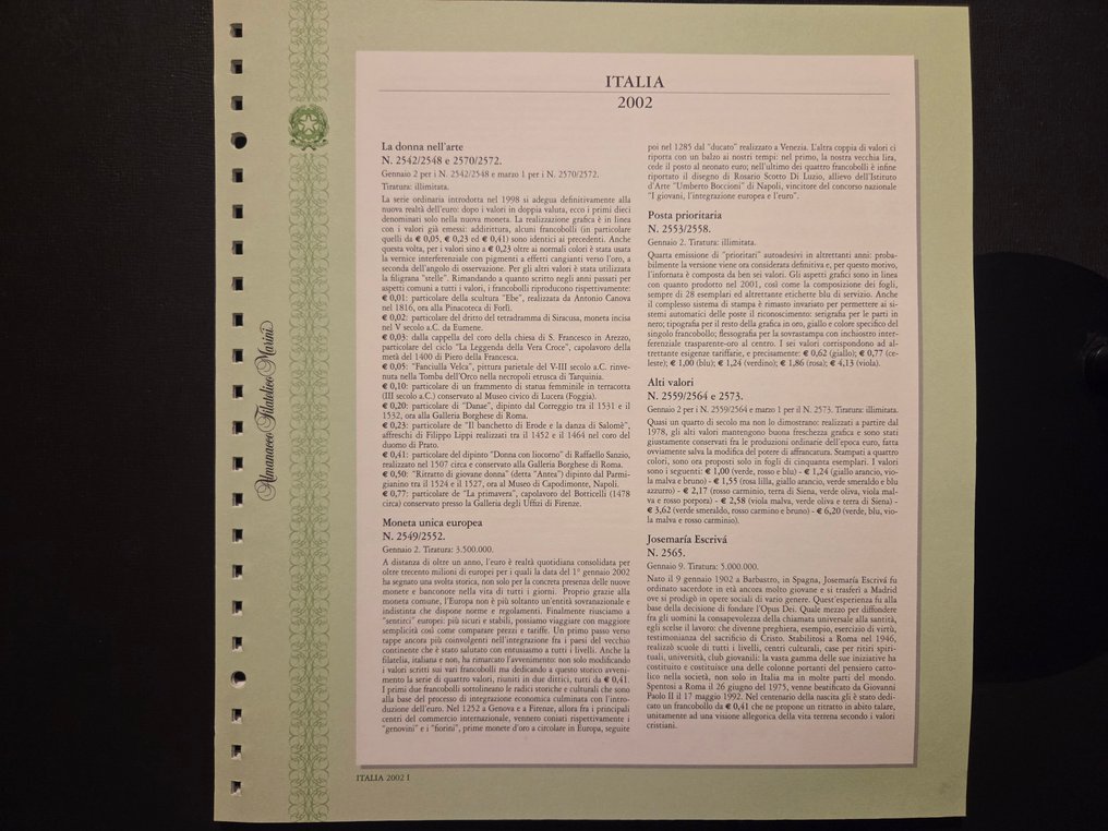 Italie 2002/2002 - Année complète de timbres de 2002. Parfaits. - Vari #1.0