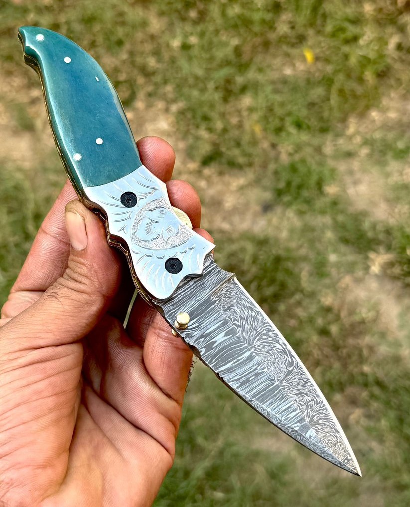 厨刀 -  厨房刀具 - 折叠刀 - 内锁 - 天然骆驼骨雕刻 - 皮革 - 亚洲 - 木头 - 亚洲 #3.2