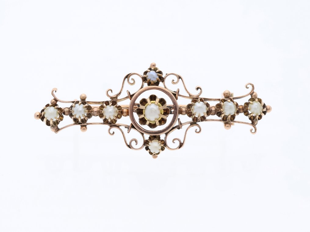 沒有保留價 - 胸針 - 14 克拉 玫瑰金 -  3.00ct. tw. 珍珠 - 美丽的古董胸针 #1.0