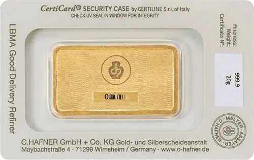 20 gramas - Ouro .999 - C. Hafner - Selado e com certificado #1.0