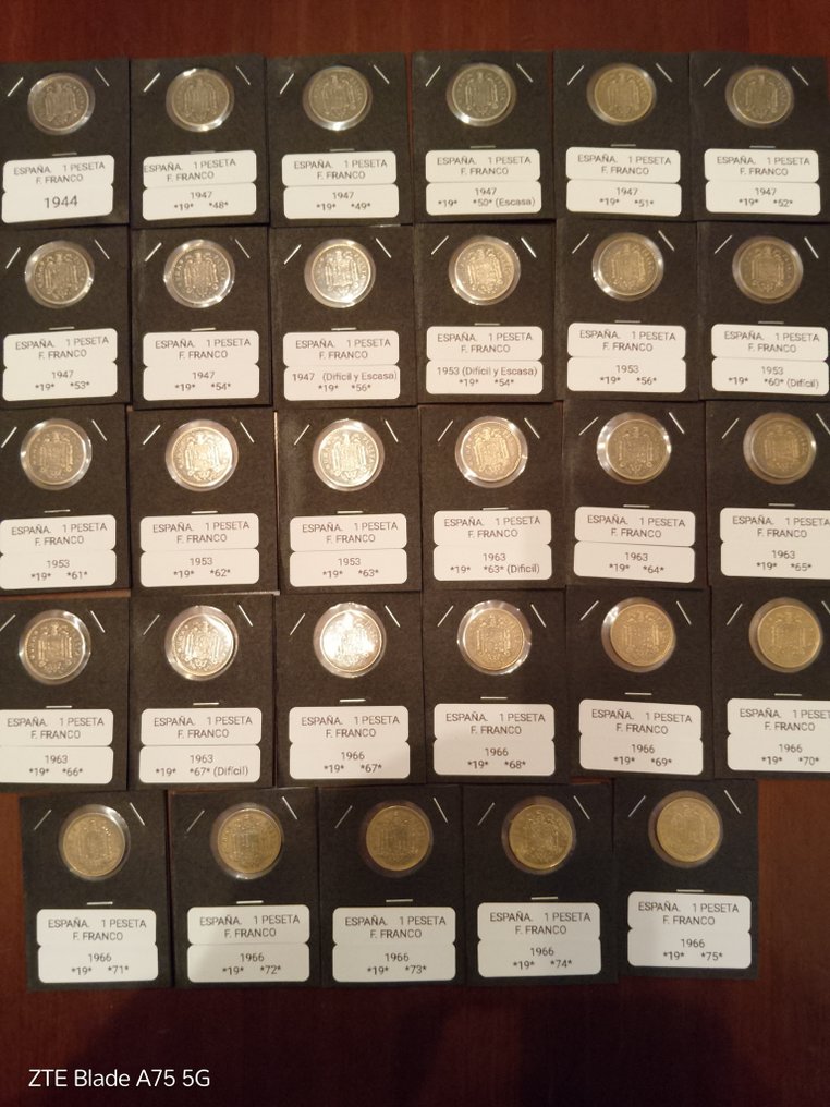 Spanien. Francisco Franco. 29 piezas 1944/1966 Series completas de 1 peseta (Ingen mindstepris) #1.0