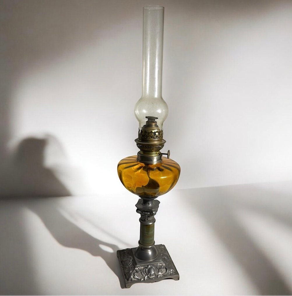 Lampada a cherosene - Vetro, Ottone - Francia - 1900/1910 #1.0