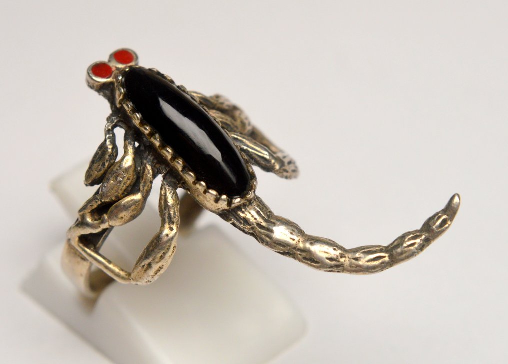 Fără preț de rezervă - Inel Argint 925 Onyx - Scorpion #1.0