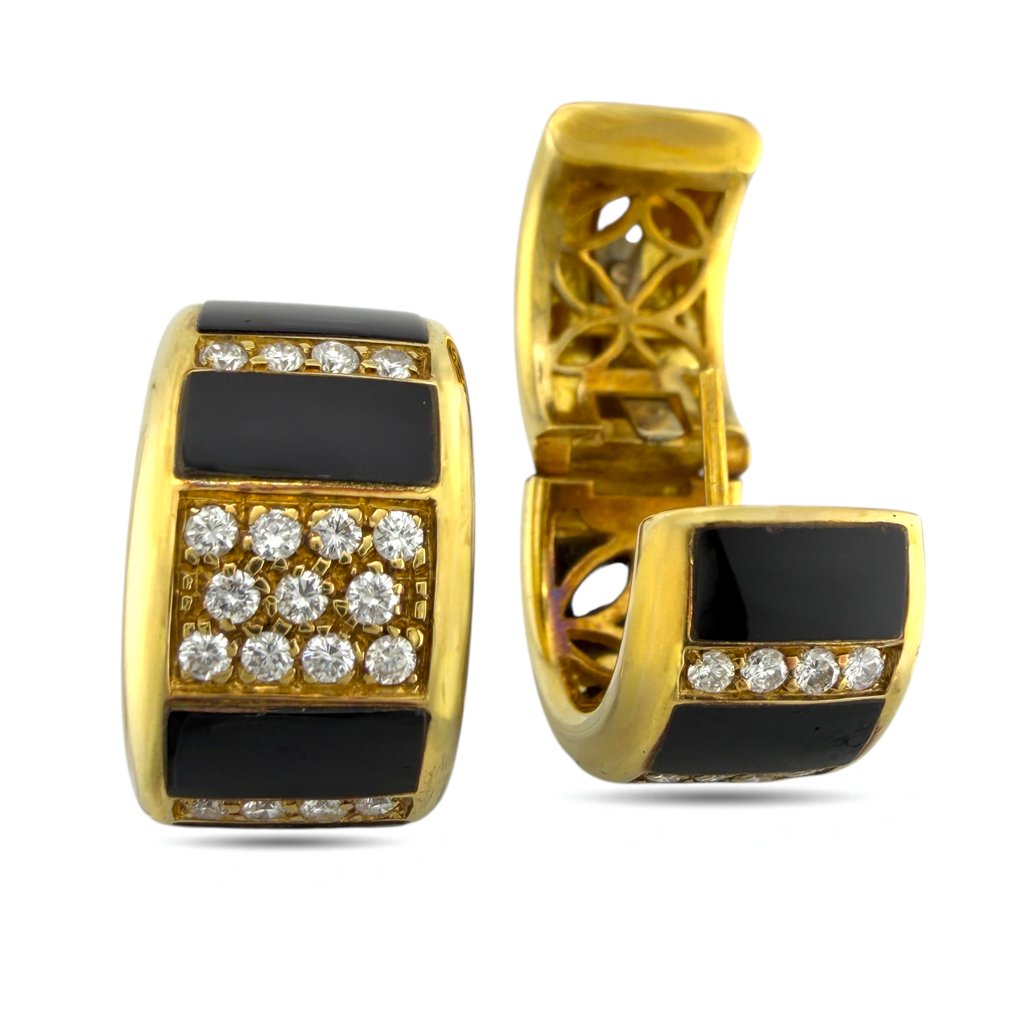 耳環 - 18 克拉 黃金, 独家18K黄金镶0.76克拉钻石与黑色珐琅铰链式环抱耳环 -  0.76ct. tw. 鉆石 (天然)  #4.3