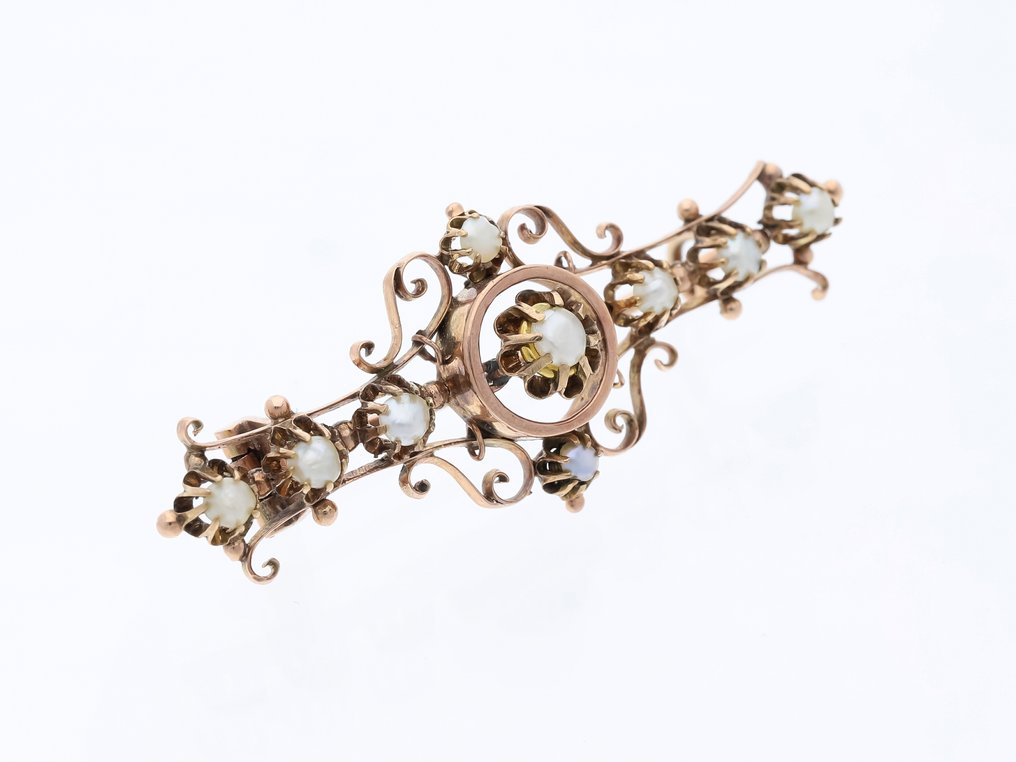沒有保留價 - 胸針 - 14 克拉 玫瑰金 -  3.00ct. tw. 珍珠 - 美丽的古董胸针 #1.0