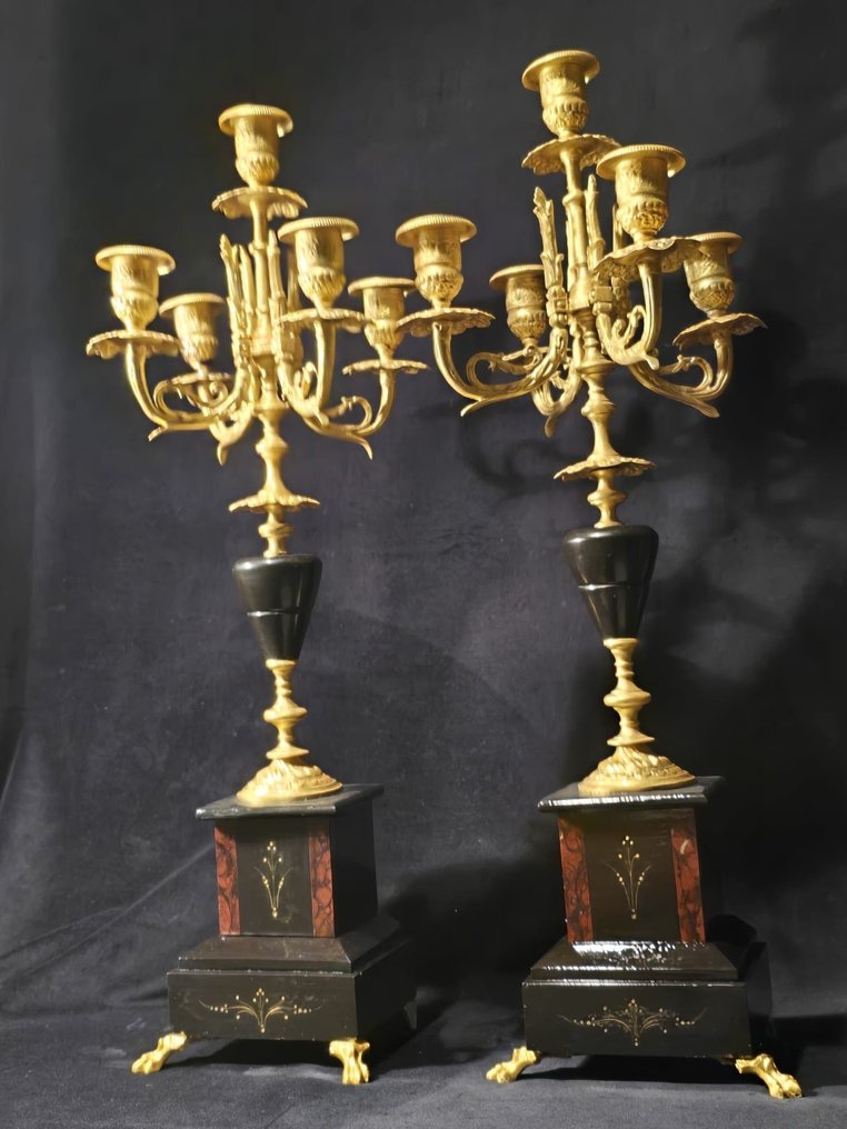 Candelabrum (2) - Marble, Alloy, Gilt #1.0