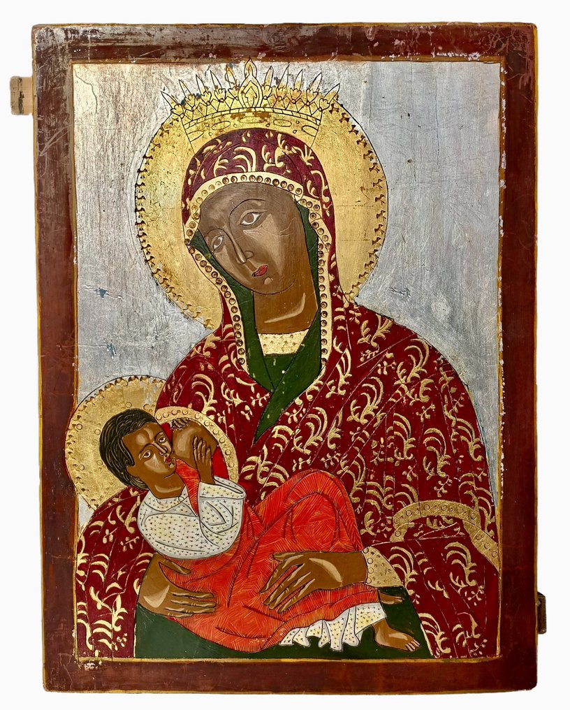 标志 - 上帝之母 - 椴木 - 手工绘制 - 32.5 x 43 厘米 #1.0