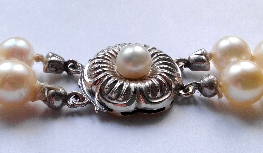 没有保留价 - 项链 14克拉白金 - Akoya-珍珠双色 - 2排 #3.2