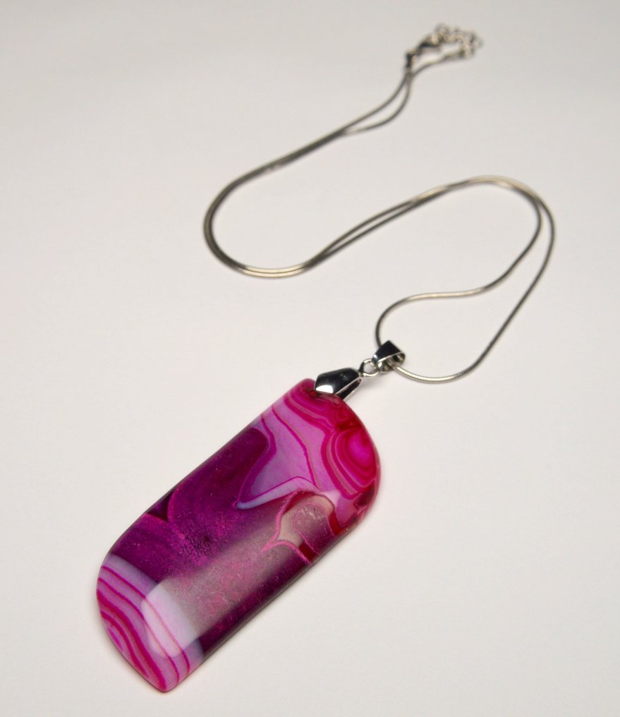925 Silber - Halskette - Pink Purple Agate #1.0