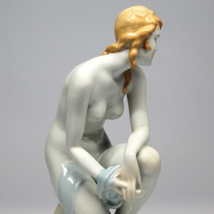 Zsolnay - 小雕像 - Zsolnay Porzellanfigur KNIEENDE - KNEELING NUDE - 瓷器 #4.3