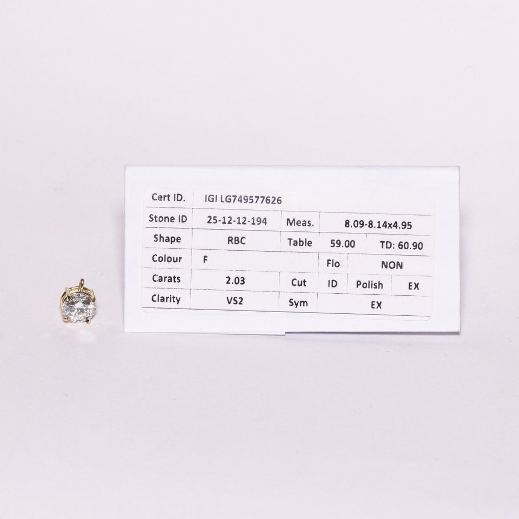 没有保留价 - 吊坠 - 14K包金 黄金 -  2.03ct. tw. 钻石 (实验室培育) - F VS2 理想 #3.2