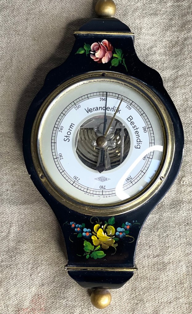 Victoria Aneroid barometer - Træ, Glas, Messing - Håndmalet trææske #1.0
