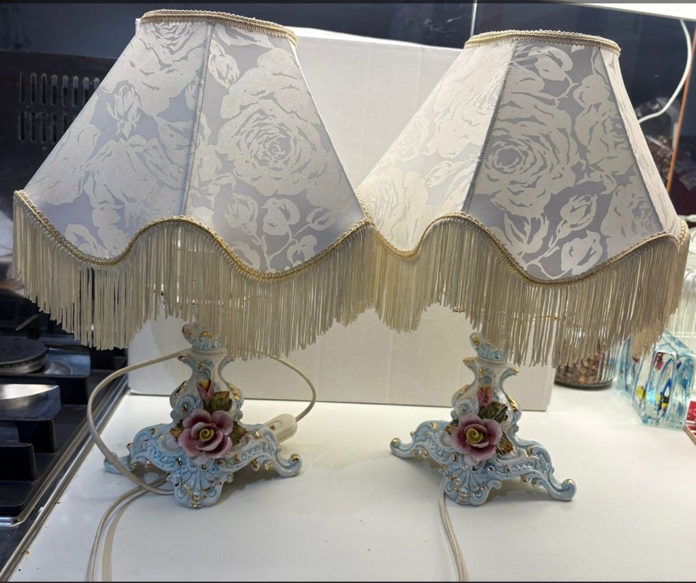 灯具 (2) - 瓷, 纺织品 - 一对灯具 #1.0