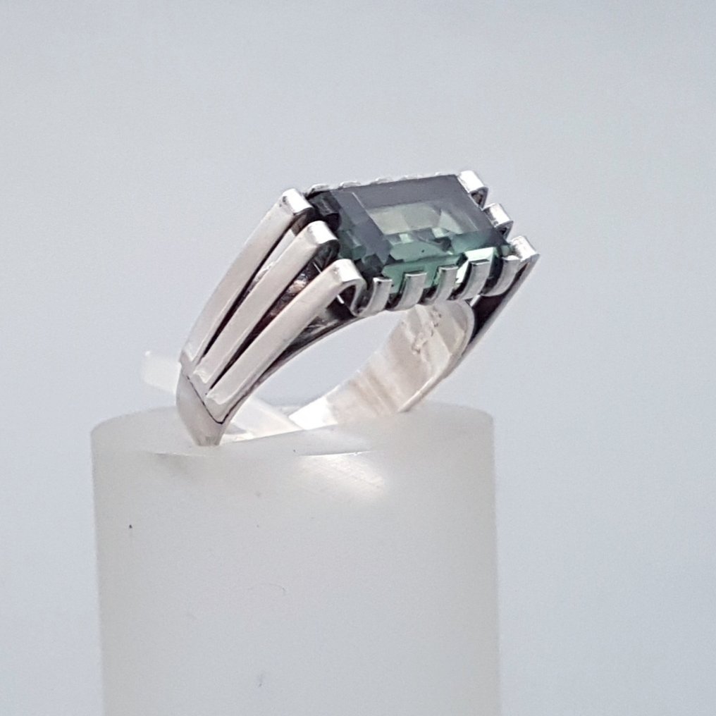 Sølv, Art Deco, Grøn spinel (Getest) - Ring #2.1