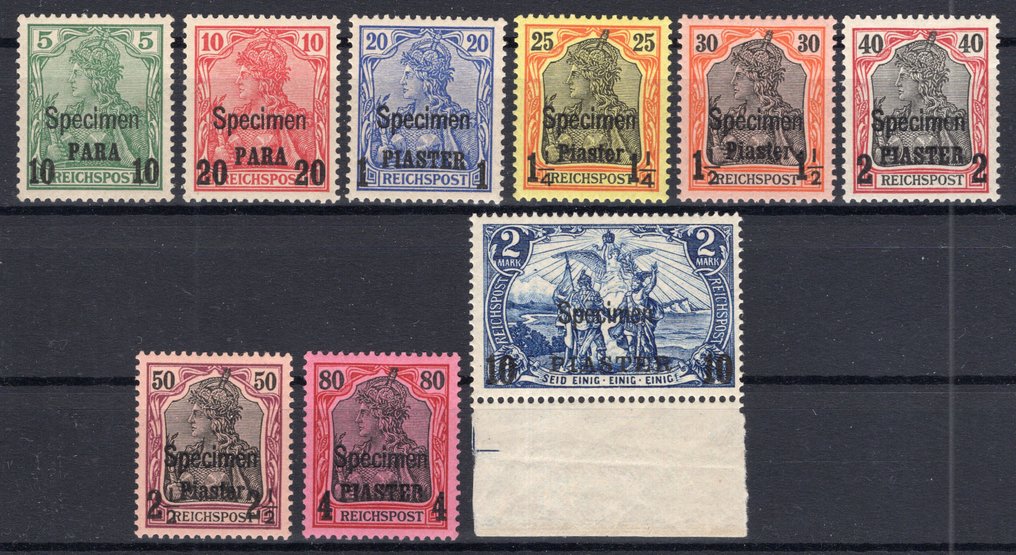 Γερμανικό γραφείο στην Τουρκία 1900 - Δείγματα τυπωμένων παραστάσεων στην 'Reichspost'. - Michel 12/19, 21 #1.0