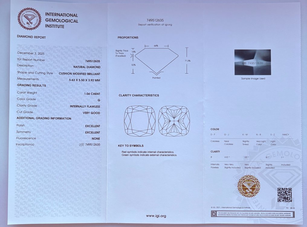 没有保留价 - 1 pcs 钻石  (天然)  - 1.04 ct - 枕形 - G - IF - 国际宝石研究院（IGI） #2.1