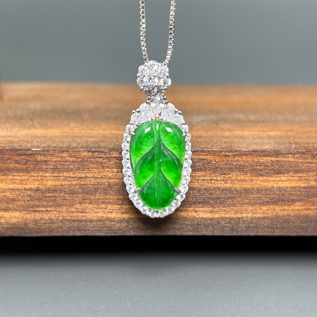 Σκάλισμα, Jade Inlay S925 Silver Pendant - 28 mm - Πιστοποιημένο Jadeite (A-jade) #4.3