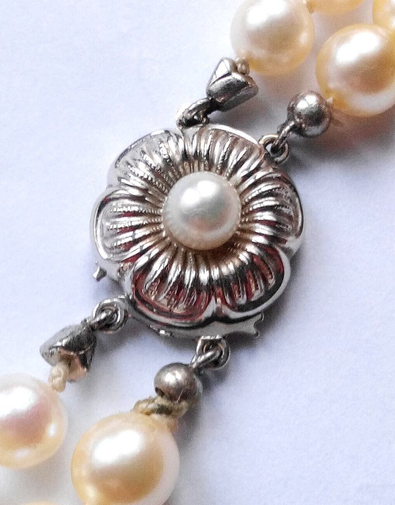 没有保留价 - 项链 14克拉白金 - Akoya-珍珠双色 - 2排 #2.1